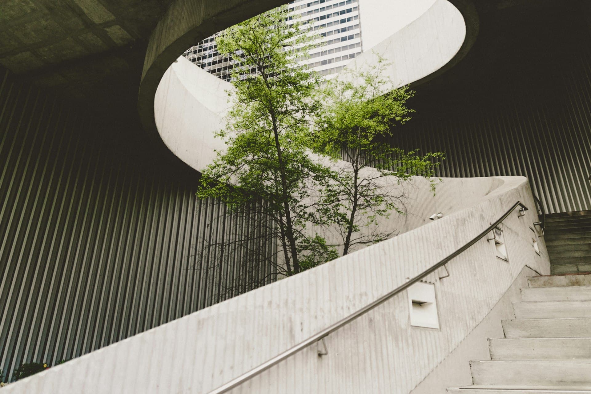 Concrete staircase ascending outdoors